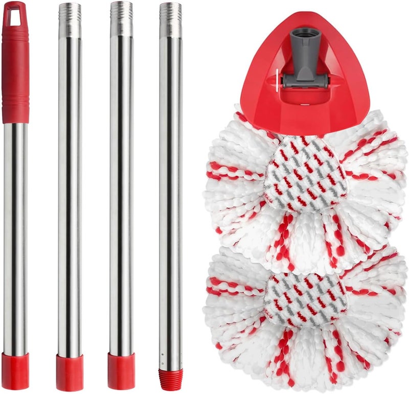 Hibaby Spin Mop Replacement Head, Base, Handle Compatible with Ocedar Mop Set EasyWring 1-Tank Microfiber Spin Mop, 2 Refills Replacement Heads, 30-58in Handle and 1 Base Combo Set - Image 1